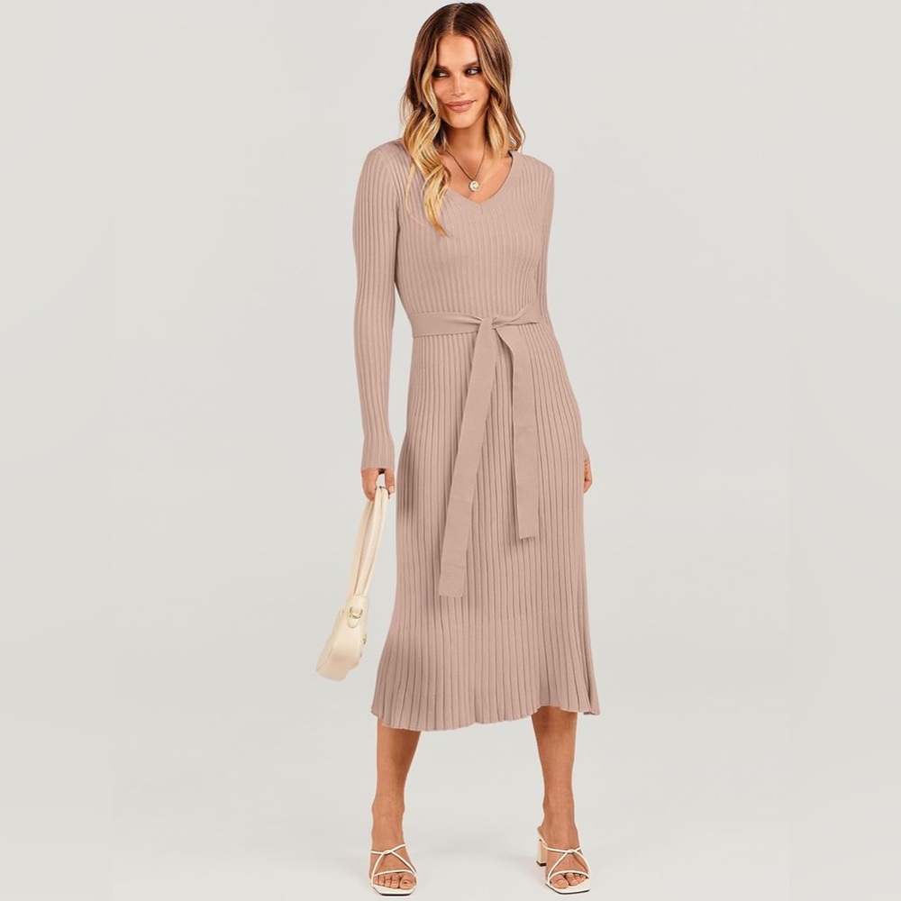 SHEIN blush ribbed bodyfitting midi dress